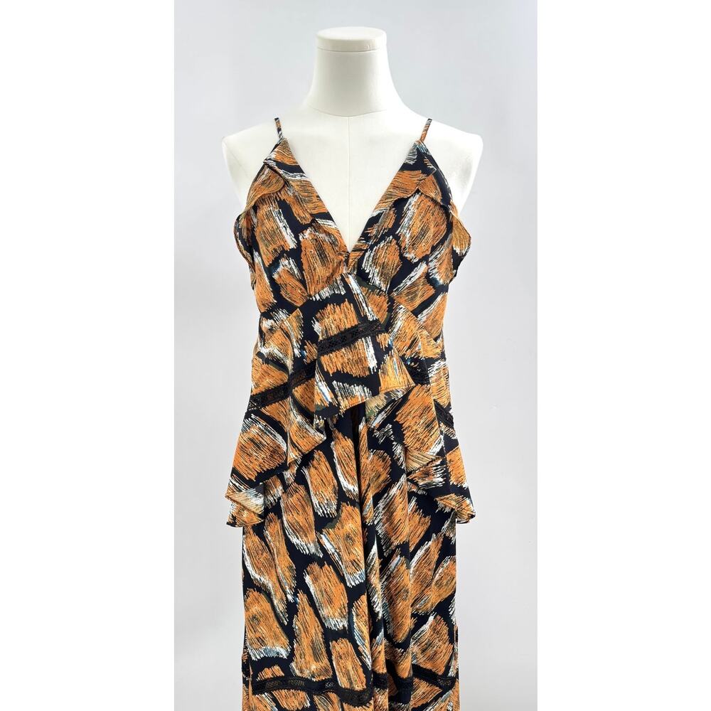 Hunter Bell Black Gold Sasha Dress Sleeveless Midi Ruffle Sundress 8